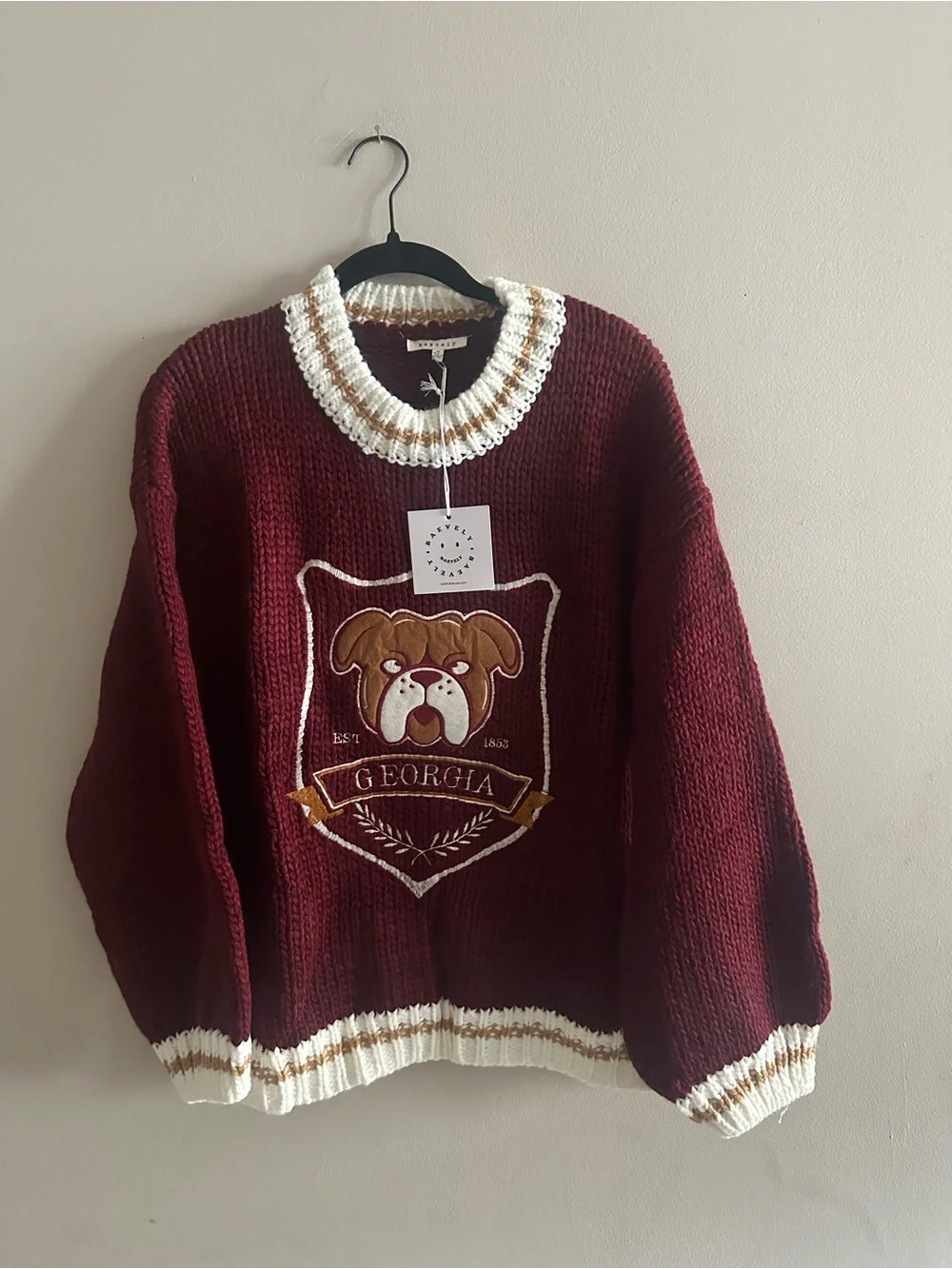 NWT Georgia Bulldog Patch Sweater - Burgundy & Cream Size M